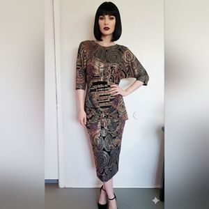 Janine of London SZ S vintage multicolored mosaic evening dress Disco